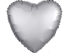 A Шар (18"/46 см) Сердце, Platinum, Сатин, 1 шт.