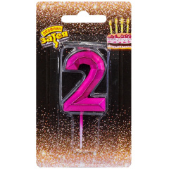 Свеча Цифра 2, Диамант Маджента, 4,5 см, 1 шт.