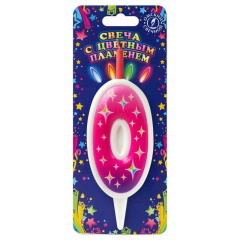 Свеча тортовая цифра "Цветное пламя" 0