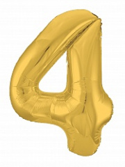 Шар (40''/102 см) Цифра 4, Slim, Золото, 1 шт. 