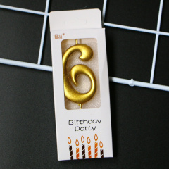 Свеча Цифра 6, Изящная, Золото, 5,4 см, 1 шт.