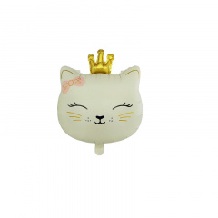 Шар (24"/61 см) Фигура, Голова, Кошка с короной, Кремовый, Сатин, 1 шт. (26288)