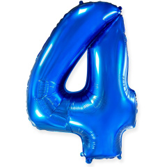 Ф Шар (40''/102 см) Цифра 4, Синий, 1 шт. в уп.