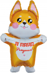 Шар (41''/104 см) Фигура, Корги на День Рождения, 1 шт. 