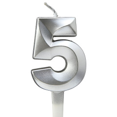 Свеча Цифра 5,  Грани, Серебро, 5 см, 1 шт.