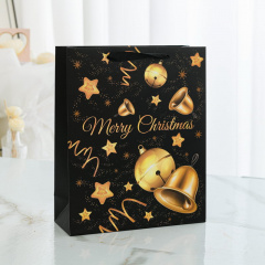 Пакет подарочный, Merry Christmas, Колокольчик, золото 26*10*32 см, 1 шт.