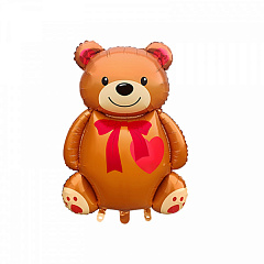 Шар (35"/89 см) Фигура, Медвежонок с бантиком, Коричневый, 1 шт. в уп.