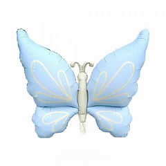 Шар (37"/94 см) Фигура, Бабочка с узорами, Голубая, 1 шт. в уп.