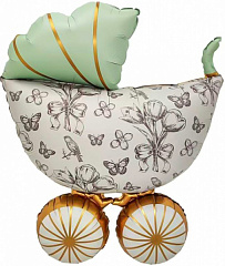 Шар (36"/91 см) Фигура, Винтажная коляска, Мятный, Сатин, 1 шт. в уп.																									